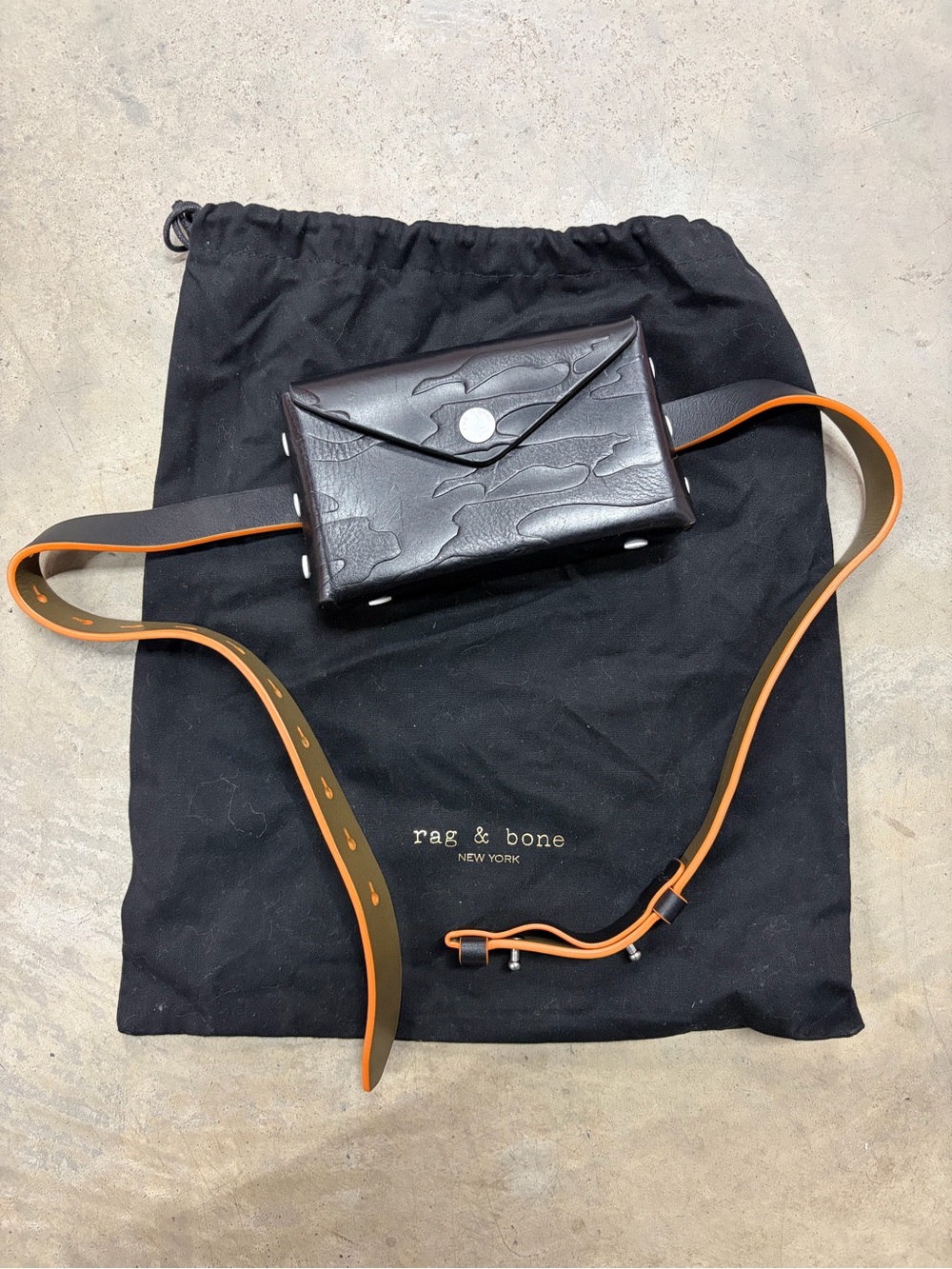 Rag & Bone Atlas Leather Belt Bag Black Orange NWT
